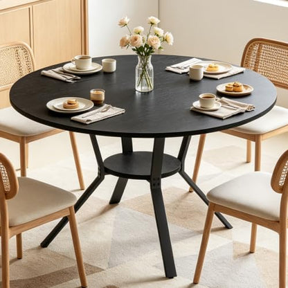 Wildhome Round Dining Table for 2-4, 43 Inch Dining Room Kitchen Table with 1-Tier Storage Shelf, Modern Farmhouse Dinner Furniture with Adjustable feet,Oval Circle(43in-Black) - color: 43in-air-black