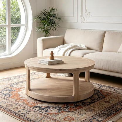 JUSTONE 40" Round Coffee Table,2-Tier Rustic Industrial Style for Living Room & Apartments, Easy Assembly Center Table(Oak) - color: 40'' Round - Oak