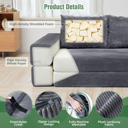 75" Convertible Sofa Bed, Fold Out Couch Bed Futon Sleeper Mattress with Pillows,3-in-1 Foldable Floor Couch Convertible Futon Sofa for Small Spaces - No Assembly Needed Dark Gray - color: Dark Gray