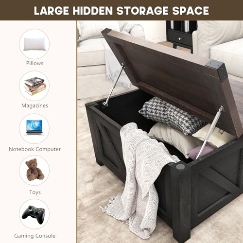 jimeimen Farmhouse Lift Top Coffee Table with Storage, Wood Square Center Table with Charging Station&USB Port, Living Room Table w/Large Hidden Space, for Living Room, Bedroom, Home Office, Black - color: Black