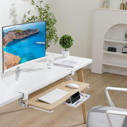 ETHU Keyboard Tray Under Desk, 26.77" X 11.81" Large Size Keyboard Tray with C Clamp-on Mount Easy to Install, Computer Keyboard Stand, Ergonomic Keyboard Tray for Home and Office (Oak) - color: Oak