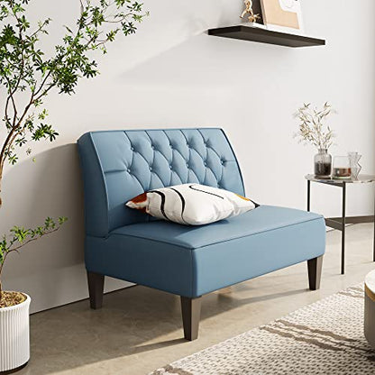 annjoe Button Tufted Loveseat Settee Upholstered Sofa Backrest Buckle Couch Banquette Bench for Dining Room Living Room Bedroom Funiture-Blue - color: Blue