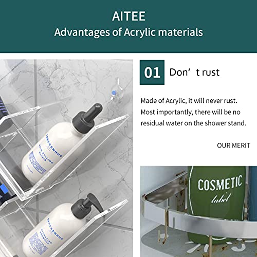 AITEE Acrylic Shower Caddy Organizer, Shampoo Holder Shelf Wall Mounted | 11.8"Lx16"H, for bathroom, acrylic, no drilling, rustproof, stores shampoo body wash, easy wall mount - style: Whole Shelf