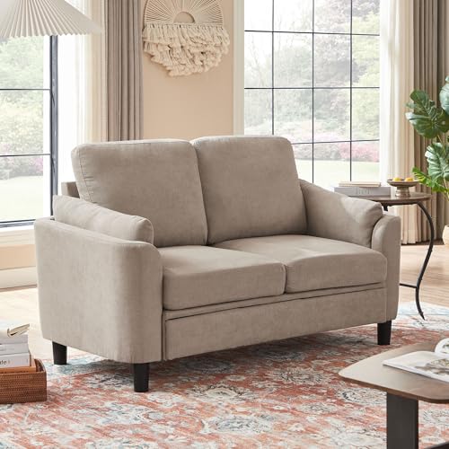 59" Loveseat Sofa, Mid Century Modern Love Seat with Back Cushions, 2-Seat Small Sofa Couch for Living Room Bedroom Small Spaces, Beige - color: Beige, size: Loveseat Sofa