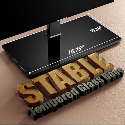 Perlegear Universal Swivel TV Stand with Power Outlet for 34–65 inch TVs | Tilt, 6 height adjustments, stable tempered glass base, security locks, cable management, 88 lbs max load, max VESA 400x400mm - size: 34-65 inch