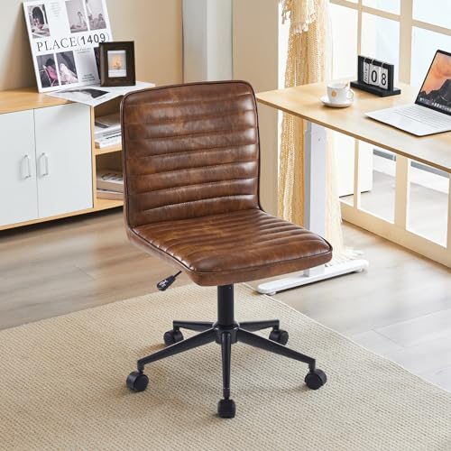 Furnimart Armless Office Desk Chair Task Chair Faux Leather Upholstered Task Chair Teen Desk Chair Mid-Back 360° Swivel Adjustable Small Chair (Leather-DustYellow) - color: Leather-dustyellow