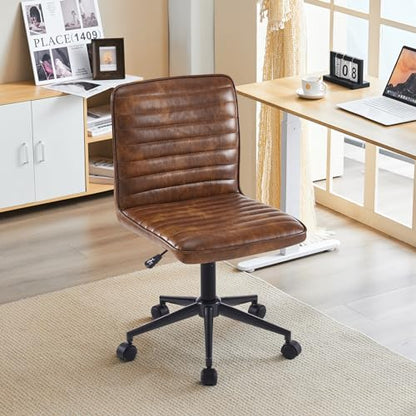 Furnimart Armless Office Desk Chair Task Chair Faux Leather Upholstered Task Chair Teen Desk Chair Mid-Back 360° Swivel Adjustable Small Chair (Leather-DustYellow) - color: Leather-dustyellow