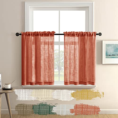 XTMYI Pumpkin Color Fall Decor for Kitchen Home Boho Sheer Burnt Orange Curtains for Bedroom Bathroom Window 24 Inch Length - color: Burnt Orange, size: 25"W x 24"L (Pack of 2)