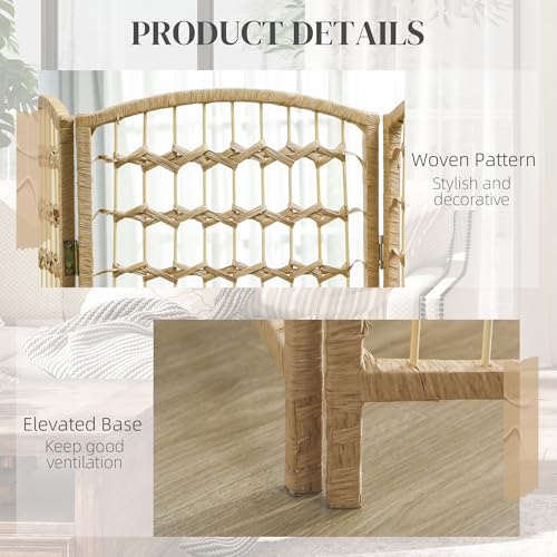 HOMCOM 8 Panel Room Divider, Folding Privacy Screen, 5.6', Natural | Room Separator, Wave Fiber Freestanding Partition Wall Divider - color: Natural, size: 8 Panel