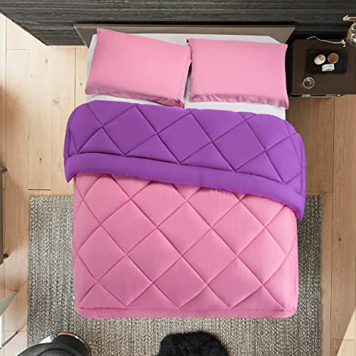 Elegant Comfort Reversible 3-Piece Comforter Set All Season, Ultra Soft, Down Alternative Comforter, Twin, Pink/Purple - color: Pink/Purple, size: Twin/Twin XL