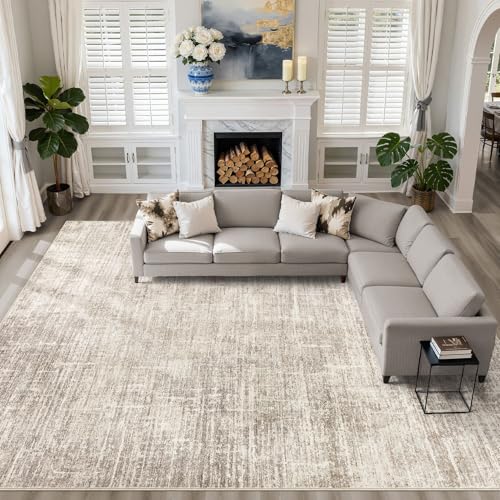 LOONGRUG 10x12 Area Rug Washable Neutral Modern Rug for Living Room Brown | Large Abstract Soft Stain Resistant Indoor Non-Slip Carpet for Bedroom Nursery Kids Office Playroom Dining Room - color: Abstract Brown, size: 10' x 12' (Rectangular)