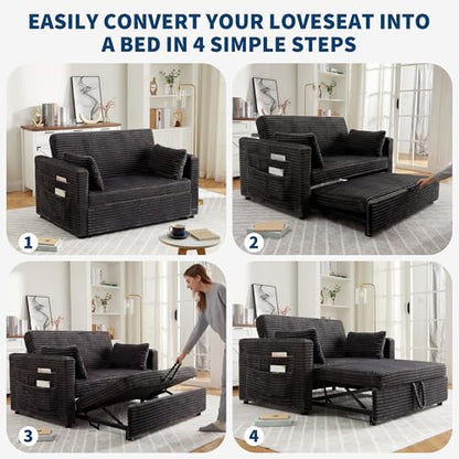 Garvee Loveseat Sleeper Sofa Bed, Pull Out Sofa Bed with Charging Ports | 55'', with Pull Out Couch and Adjustable Backrest, 2 Charging Stations, Side Pockets for Living Room, Dark Grey - color: Dark Grey