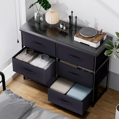 GcdPai Dresser with 6 Fabric Drawer(16cm Height) Leather Desktop Sturdy Metal Plastic Support Tube Cube Storage Cabinet for Bedroom Organization Dorm Front Hall Entryway - size: 6 Drawers Leather Top