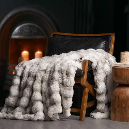 Faux Rabbit Fur Bubble Throw Blanket, 50"x60", Light Grey | Ultra Soft, Luxury Faux Rabbit Fur Throw, Thick Warm Bubble Blanket, Cozy Fluffy Reversible, for Bed, Couch, Chair, Sofa - color: Marble Grey, size: 50"x60"