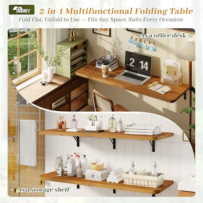 Dogsky 48" x 16" Floating Wall Desk, Fold Down Wall Table - 300 lbs Heavy Duty Solid Pine Wall Mount Folding Desk for Home Office, Laundry Room, Kitchen & Small Apartment, Burning Yellow - color: Burning Yellow, size: 48'' x 15.7'' x 8.3''