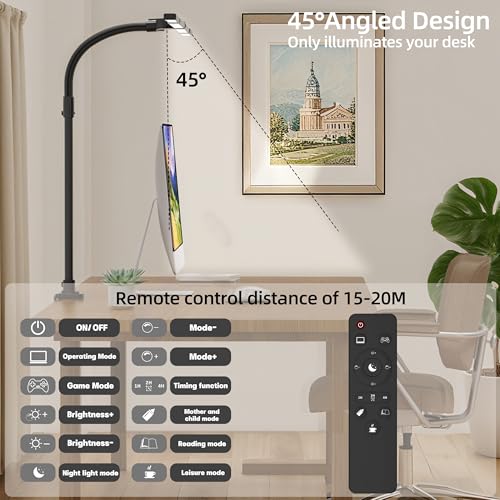 LED Desk Lamp with Clamp, Eye-Carying Desk Light with Remote,Adjustable Flexible Gooseneck,1800LM Ultra Bright Table Lamp for Work,Study, Read,Workbench(Black) - size: Large