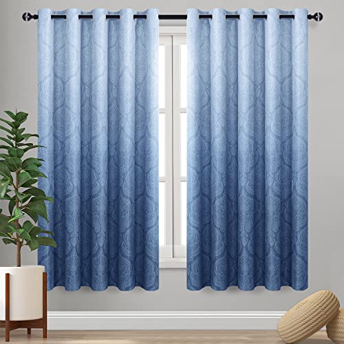 DWCN Ombre Blackout Curtains for Bedroom - Damask Patterned Thermal Insulated Energy Saving Grommet Curtains for Living Room, Set of 2 Gradient Window Curtain Panels, 60 x 63 Inch Length, Navy Blue - color: Navy Blue, size: 60"W x 63"L (Pack of 2)