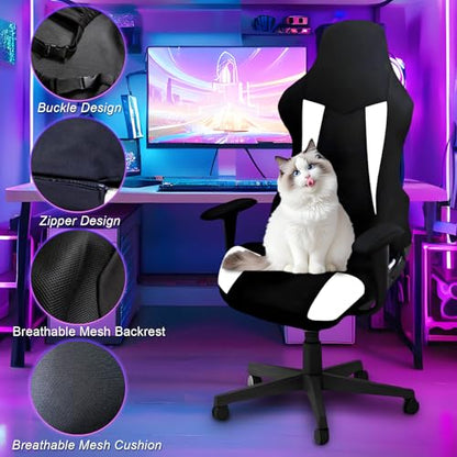 Gaming Chair Covers Only,Stretchable Fit Thick Breathable Mesh | Cat Scratch Proof,Scratch Resistant,Soft,Gaming Chair Seat Cover with 2Pcs Armrest Slipcovers(Black-white,Style 2) - color: Black-white, size: Style 2