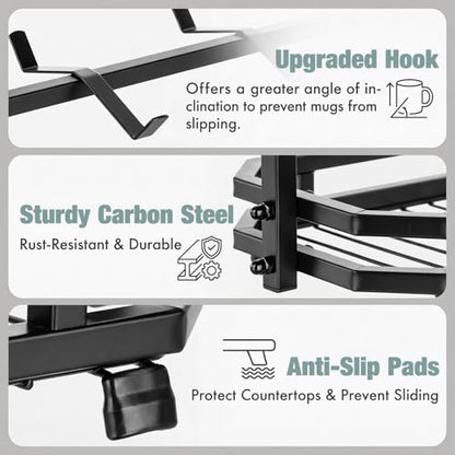 Coffee Mug Holder for Countertop, 22 Hooks Metal Coffee Cup Holder Rack | 3 Tier Mug Tree Holder Rack, Mug Tree Stand with Storage Base for K Cup Coffee Pod Paper Cups Tea Bag, Black - color: 3-Tier