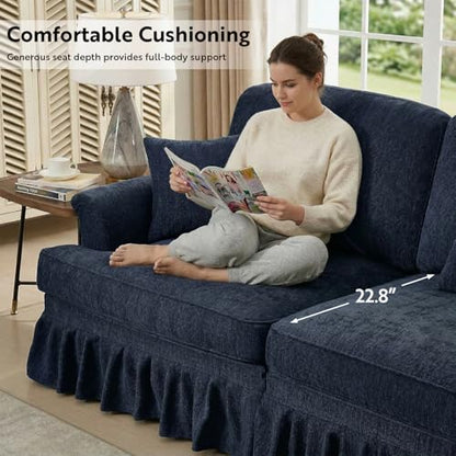 Modular Loveseat Sofa Couch, 2 Seat Comfy Chenille Sofa with Removable Ruffled Skirt, Flared Armrests, Sturdy Legs, Convertible Sectional for Living Room, Bedroom, Apartment (Blue) - color: Blue, size: 76.4 Inch L