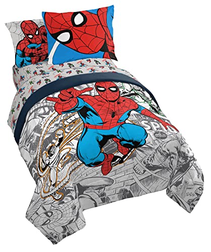 Marvel Spiderman Full Comforter Set 7 Piece Bedding for Boys, Grey | Bed in a Bag, Comforter Sheets Shams Pillowcases, Official Product, Soft Microfiber, Machine Washable Easy Care, Boys Gift - color: Grey - Spiderman, size: Full
