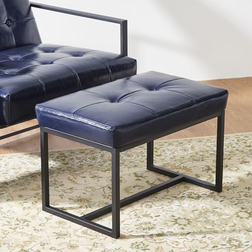 Glitzhome Ottoman Bench, Modern PU Leather Vanity Stools Chairs with Metal Frame, Makeup Stool Padded Foot Rest Stool for Living Room Vanity, Entryway, Bathroom,Navy Blue - color: Navy Blue