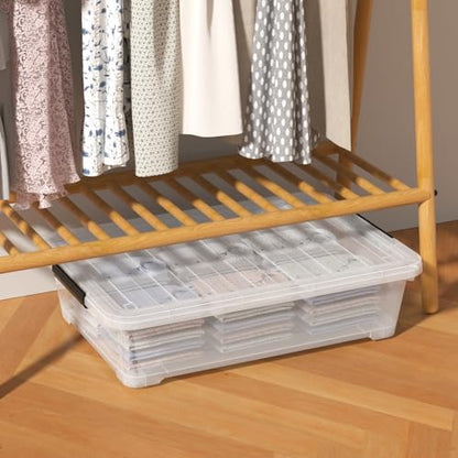 40 Quart Plastic Clear Underbed Storage Bin with Wheels, 3 Packs | Stackable Large Flat Under Bed Organization Boxes with Lids - size: 40 Quart
