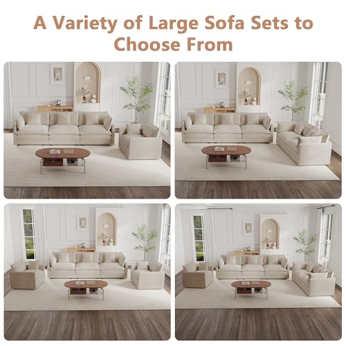 Modular Sectional Sofa, 111.5 Inch L Shaped Couch Set for Living Room, 3-Seater Comfy Cloud Couches with Movable Ottoman, DIY Combination, Chenille, Light Coffee - color: Light Coffee, size: 111.5 Inch- L