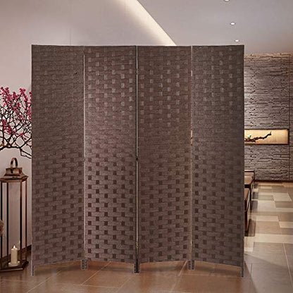 Meet Perfect 4-Panel Room Divider Privacy Screen,6 FT Wooden Woven Folding Screen,Foldable Mesh Wall Divider, Freestanding Room Partitions/Separator/Dividers Double-Weaved with Two-Way Hinges- Brown - color: Brown, size: 4 panels