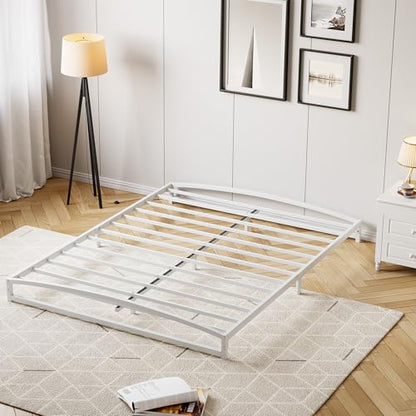 IDEALHOUSE Low Bed Frame, 6 in Full Size Metal Platform Bed Frame, White | Arch Design, Heavy Duty Bed Frame, Strong Bearing Capacity, No Box Spring Needed, - color: 6 Inch White, size: Full