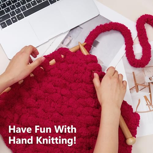 Cozyful Chunky Yarn for Hand Knitting - #10 Chunky Chenille Yarn, Jumbo Big Thick Chunky Yarns for Crocheting, Super Bulky Chunky Knit Blanket Yarns, 8 Skein (22 yds 8 oz Each Skein), Cherry Red - color: Cherry Red