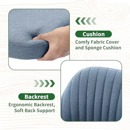 Armless Desk Chair with Comfortable Fabric Cover,Modern Home Office Chairs with Swivel Wheels for Computer Task Chairs Cute Vanity Chairs Adjustable Height for Living Room,Bed Room,Conference Office - color: Blue