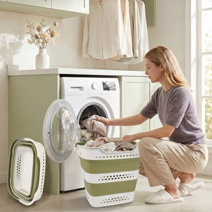 2 Pcs 42L/11.2 Gal Collapsible Laundry Basket - Foldable Plastic Pop Up Hamper with Handles, Space-Saving Storage Organizer for Wet & Dry Clothes, Ideal for Home, Dorm and Apartment Use Green - style: 42L-2green