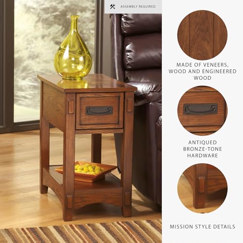 Signature Design by Ashley Breegin Narrow Sofa Side End Table, Brown, 13" - color: Brown