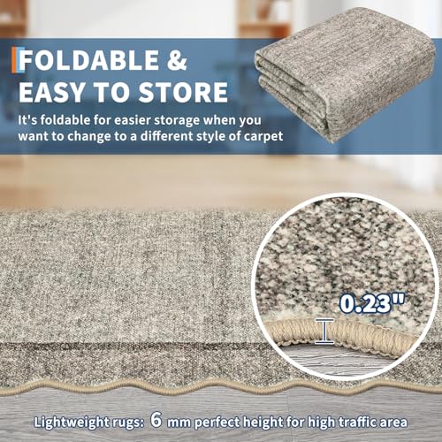 GarveeHome Scalloped Washable Runner Rug 2x8 Modern Non Slip Kitchen Runner | Distressed Low Pile Entryway Rug Soft Bathroom Rugs Stain Resistant Carpet for Bedroom Hallway Laundry 2'x8' Brown - color: Brown, size: 2' x 8' (Runner)