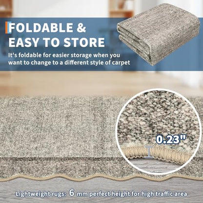 GarveeHome Scalloped Washable Runner Rug 2x8 Modern Non Slip Kitchen Runner | Distressed Low Pile Entryway Rug Soft Bathroom Rugs Stain Resistant Carpet for Bedroom Hallway Laundry 2'x8' Brown - color: Brown, size: 2' x 8' (Runner)