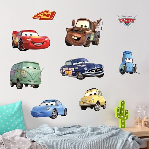 Disney Pixar Cars Wall Decals - Lightning McQueen & Friends Small Vinyl Stickers for Bathroom Nursery Bedroom Decor - Peel and Stick Room Decorations - color: Group
