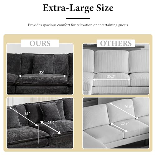 76.7” Oversized Black Loveseat Sofa, 2 Seater Large Sectional Couches for Living Room, Chenille Fabric Modular Sectional Sofa, Deep Seat Home Sofas Set, Love Seat Couches - color: Black, size: 2 Seater