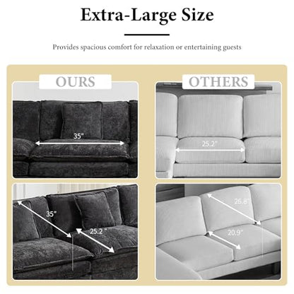 76.7” Oversized Black Loveseat Sofa, 2 Seater Large Sectional Couches for Living Room, Chenille Fabric Modular Sectional Sofa with 1 Ottoman, Deep Seat Home Sofas Set, Love Seat Couches - color: Black, size: 2 Seater + 1 Ottoman