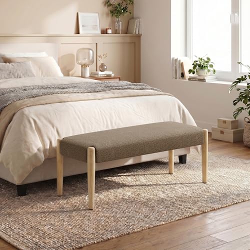 Usaint 42" End of Bed Bench with Wood Legs, Dark Brown with Oak Leg | Modern Upholstered Bedroom Bench with Rubberwood Legs, Entryway Bench with Cushion, Dining Bench for Living Room, Bedroom - color: Dark Brown With Oak Leg