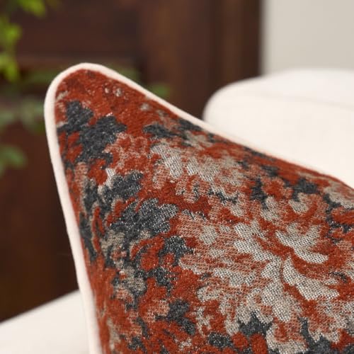 FANAMI Vintage Floral Lumbar Throw Pillow Covers 12x20 Set of 2 Boho Farmhouse Accent Pillowcase Neutral Modern Chenille Rectangle Decorative Cushion Covers for Couch Bed Living Room Home Decor, Rust - color: Rust, size: 20" x 12" (Pack of 2)
