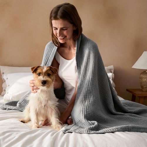Bedsure 100% Cotton Muslin Blanket King Size for Bed, 4-Layer, Grey | Lightweight Breathable Summer Gauze Muslin Blanket for Adults, Soft Thin Bedspread Coverlet All Season, Gifts, 108"x90" - color: 02 - Grey, size: King (108" X 90")