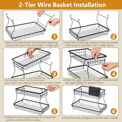 Coffee Mug Holder, Metal Cup Holder Rack with 2 Tier Storage Base, Coffee Mug Holder for Countertop Kitchen Storage Tea Kcup with 4 Hooks - color: 2-Tier (Wire Basket)