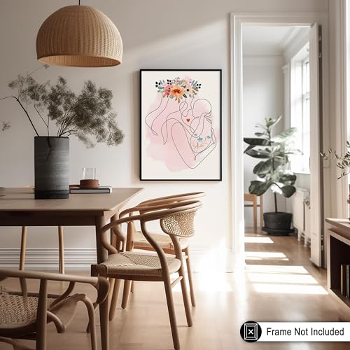 Poster Master 엄마와 아기 포스터 - 가족 프린트 - 어머니의 날 아트 - 라인 드로잉 - 꽃 디자인 - 세련된 보헤미안 스타일 - 추상 & 미적 장식 - 거실 또는 침실 - 20.3x25.4cm(8x10인치) 프레임 없는 벽 프린트 - color: 스타일-02, size: 8"L x 10"W