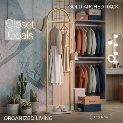 Gold Freestanding Coat Rack, Modern Metal Coat Tree, Sturdy Hall Tree for Entryway, Bedroom, Living Room, Hanging Coats, Hats, Bags - color: A2