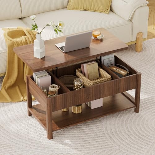 Lift Top Coffee Table,Wooden Rectangle Coffee Table with Hidden Storage Compartment,Open Shelf,Solid Wood Legs,Suitable for Living Room,Office (B-Lift Coffee Table-Walnut) - color: B-lift Coffee Table-walnut