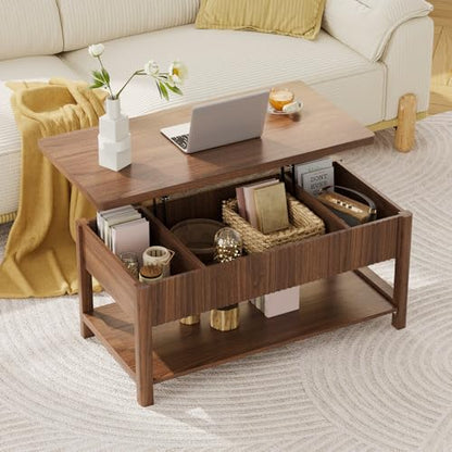Lift Top Coffee Table,Wooden Rectangle Coffee Table with Hidden Storage Compartment,Open Shelf,Solid Wood Legs,Suitable for Living Room,Office (B-Lift Coffee Table-Walnut) - color: B-lift Coffee Table-walnut