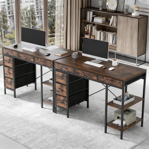 Simple Deluxe Computer Desk with 6 Drawers, 47 Inch Office Workstation with Storage Shelves, Reversible Corner Gaming Table, Home Office Study Desk with Fabric Organizer, Rustic Brown - color: Brown, size: 47 * 18 inch