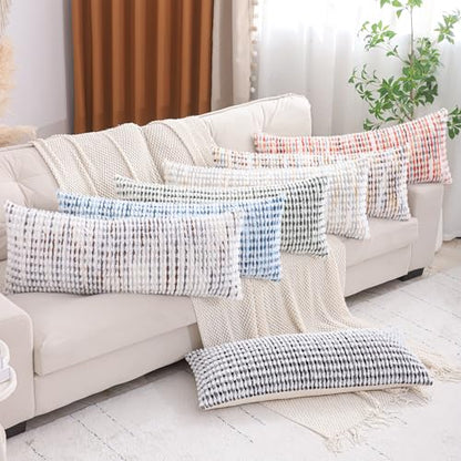 LUOYEHK Boho Throw Pillow Covers 14x36 Inch Chenille Tufted Pillowcase Farmhouse Neutral Cushion Covers for Couch Sofa Bed Living Room, Brown White (1 Piece) - color: Brown White, size: 36" x 14" (Pack of 1)