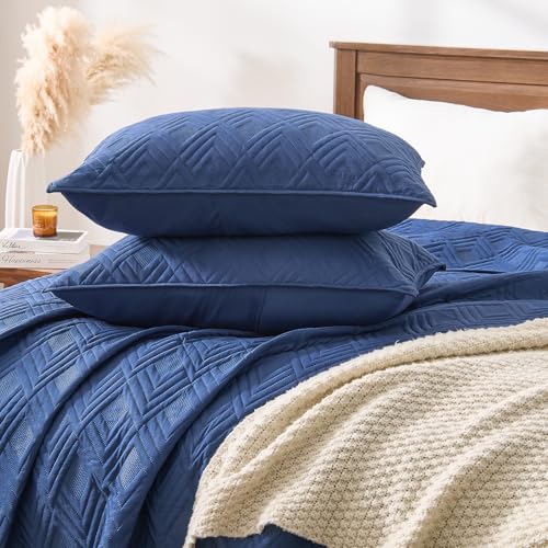 EMME Quilts Twin Size Bedding Sets, Navy Blue Bedspread Soft Lightweight Pre-Washed Quilt, 2 Piece Cozy Reversible Microfiber Ultrasonic Coverlet with Pillow Sham (Diamond Pattern,66"x90") - color: 02-navy (Diamond), size: Twin/Twin XL(66" x 90")